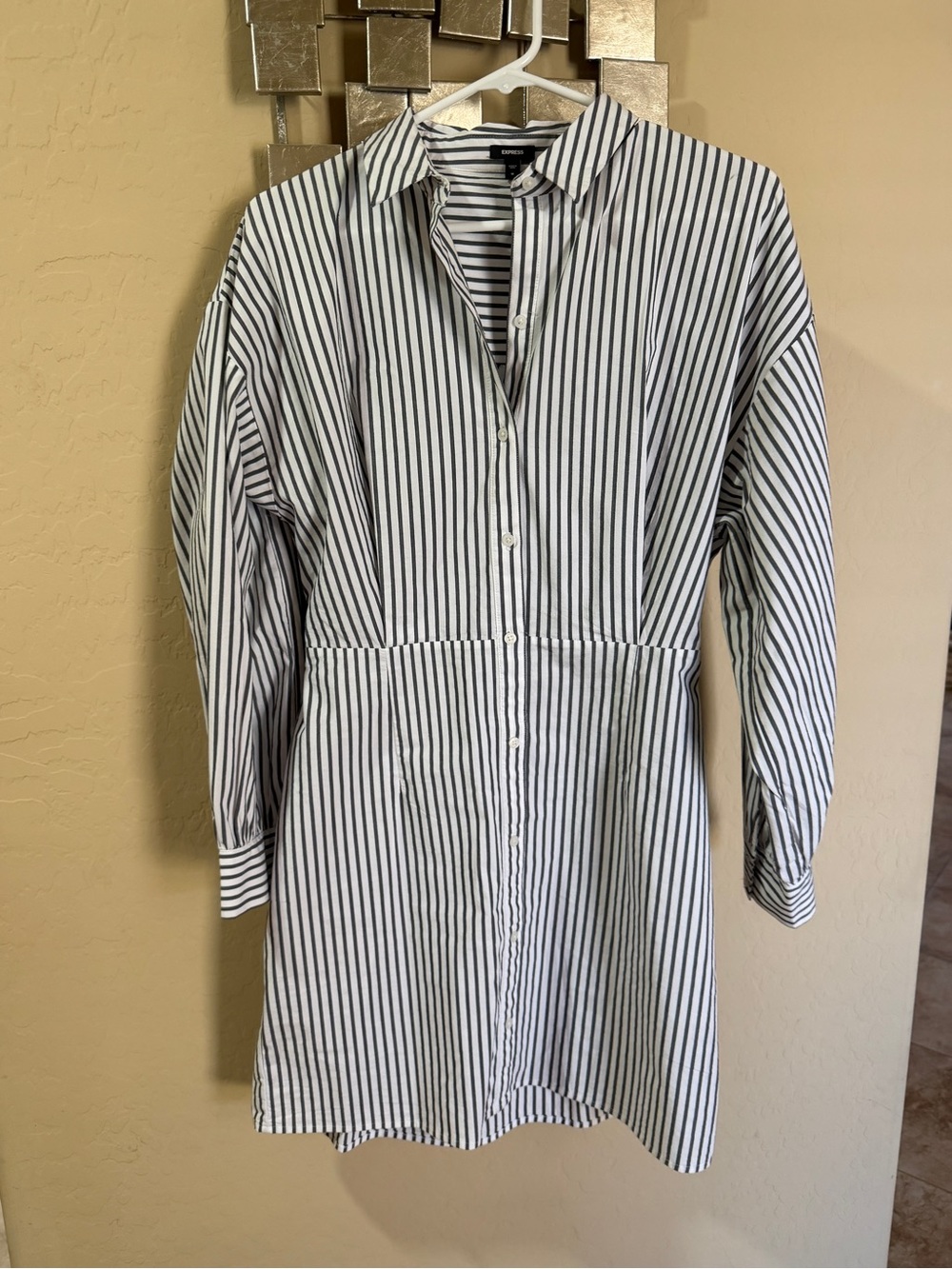 Express Black & White Vertical Stripe Shirt